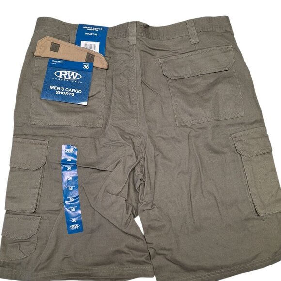 Rugged Wear Mens Cargo Shorts Green Olive Drawstring Waistline Pockets Size 36 - Picture 2 of 7